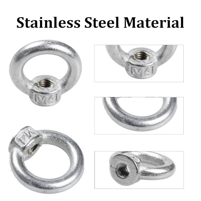 PDETVEO 10PCS M4 Lifting Eye Nuts, Stainless Steel Female Threaded Fastener, Ring Shaped Eye Bolts for Marine, Construction - Image 2